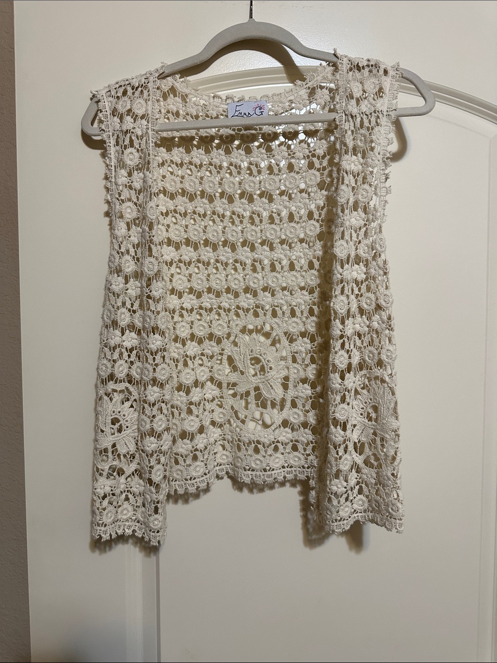 Crochet Lace Open Vest - Cream